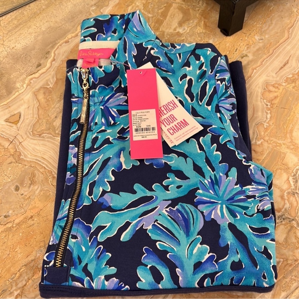 NWT Lilly Pulitzer Asher Popover Top IN TOO DEEP Bright Navy, XXS - Picture 3 of 5